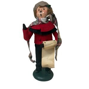 1985 Byers Choice Rare Traditional Boy with Red Plaid Scarf Signed / Dated